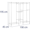 Regał druciany na ubrania do garderoby szatni 7 półek 4 drążki 189 x 45 x 196 cm do 210 kg