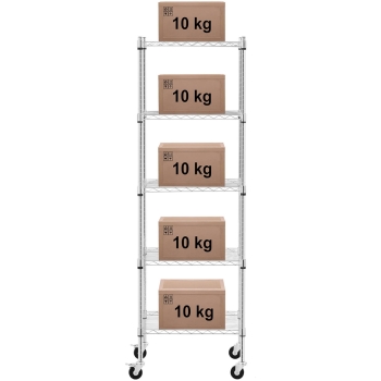 Regał magazynowy druciany ażurowy na kółkach 5 półek do 50 kg 60x45x186 cm