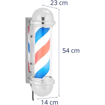 Słupek szyld fryzjerski barberski barber pole obrotowy podświetlany 30 cm - srebrny