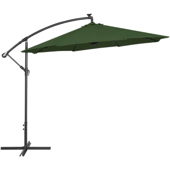 Parasol ogrodowy na wysięgniku okrągły uchylny z oświetleniem LED śr. 300 cm zielony