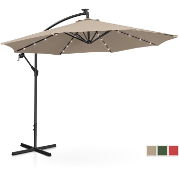 Parasol ogrodowy na wysięgniku okrągły uchylny z oświetleniem LED śr. 300 cm kremowy