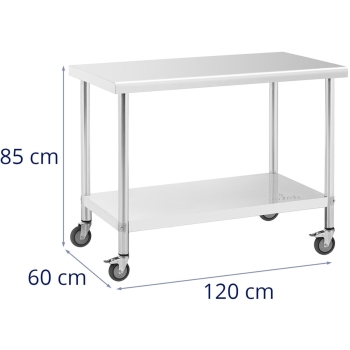 Stół metalowy gastronomiczny na kółkach z półką STAL 60 x 120 cm