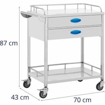 Wózek laboratoryjny zabiegowy kosmetyczny STAL 2 półki 2 szuflady 70 x 43 x 87 cm 40 kg