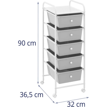Wózek pomocnik kosmetyczny fryzjerski łazienkowy 5 szuflad 36.5 x 32 x 90 cm - szary