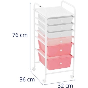 Wózek pomocnik kosmetyczny fryzjerski łazienkowy 6 szuflad 36 x 32 x 76 cm - biało różowy