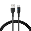 Kabel przewód ze wskaźnikiem LED USB - USB-C 3A 1.2m czarny