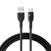 Kabel przewód ze wskaźnikiem LED USB - USB-C 3A 2m czarny