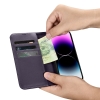 2w1 etui skórzany pokrowiec z klapką iPhone 14 Pro Anti-RFID Wallet Case ciemnofioletowy