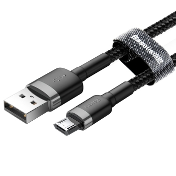 Wytrzymały elastyczny kabel przewód USB microUSB QC3.0 2.4A 0.5M czarno-szary