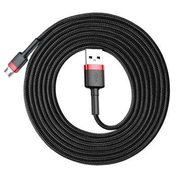 Wytrzymały elastyczny kabel przewód USB microUSB 1.5A 2M czarno-czerwony