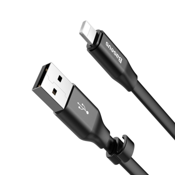 Płaski kabel przewód USB Iphone Lightning z uchwytem 2A 23CM czarny