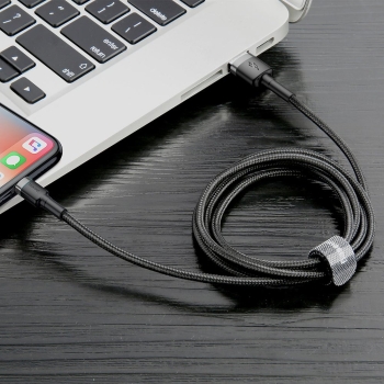 Wytrzymały nylonowy kabel przewód USB Iphone Lightning QC3.0 2A 3M czarno-szary