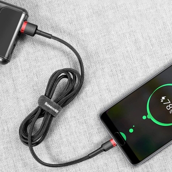 Wytrzymały nylonowy kabel przewód USB USB-C QC3.0 2A 3M czarno-czerwony