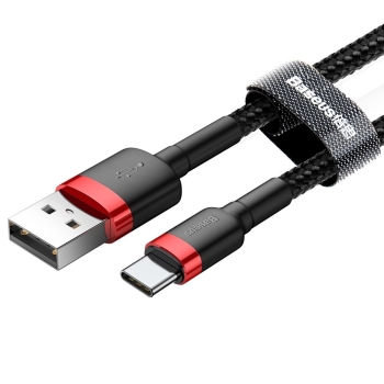 Wytrzymały nylonowy kabel przewód USB USB-C QC3.0 2A 3M czarno-czerwony