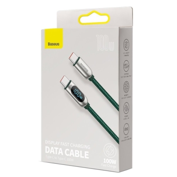 Kabel przewód w oplocie USB-C USB-C 100W z wyświetlaczem miernikiem mocy 1m zielony