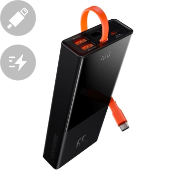 Powerbank 20000mAh 65W 2xUSB USB-C kabel USB-C Quick Charge czarny