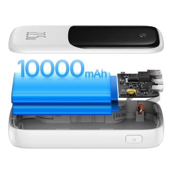 Qpow powerbank 10000mAh wbudowany kabel USB Typu C 22.5W Quick Charge  biały