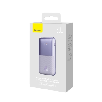 Powerbank Bipow Pro 10000mAh 20W z kablem USB USB-C 3A 0.3m fioletowy