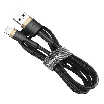 Wytrzymały kabel przewód w oplocie USB do iPhone Lightning QC3 1m - czarno-złoty