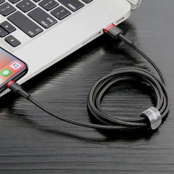 Wytrzymały kabel przewód w oplocie USB do iPhone Lightning QC3 2m - czarno-czerwony