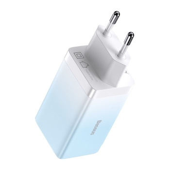 Szybka ładowarka sieciowa GaN 2x USB-C / USB 65W QC PD - niebieski