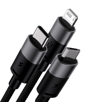 Kabel przewód do telefonu StarSpeed 3w1 USB - micro USB / iPhone Lightning / USB-C 1.2m - czarny