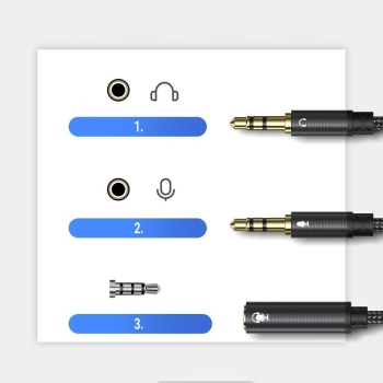 Kabel rozdzielacz AUX 3.5 mm mini jack na mikrofon i słuchawki 0.2m czarny