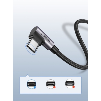 Przewód kabel kątowy boczna wtyczka USB - USB-C 1m 3A szary