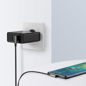 Kątowy kabel przewód w oplocie USB - USB-C Quick Charge 3.0 0.5m szary