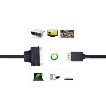 Kabel przewód adapter przejściówka DVI żeński - HDMI męski 22cm czarny