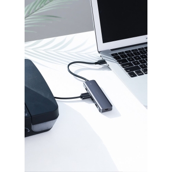 HUB Rozdzielacz USB-C - 4x USB 3.2 z portem zasilania USB-C szary