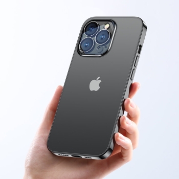 Case etui żelowe do iPhone 14 Plus obudowa pokrowiec z metaliczną ramką 14Q czarny