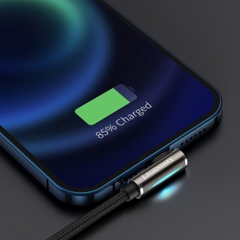 Kątowy mocny kabel przewód do iPhone USB - Lightning dla graczy 2.4A 1m czarny