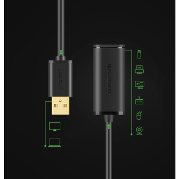 Aktywny przedłużacz kabla przewodu USB-A 2.0 480Mb/s 20m czarny