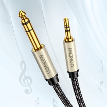 Kabel przewód przejściówka audio TRS mini jack 3.5mm - jack 6.35mm 2m szary