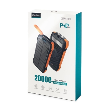 Powerbank solarny słoneczny indukcyjny 20000mAh PD QC Qi pomarańczowy