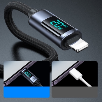 Kabel do iPhone z wyświetlaczem LED Lightning - USB-C 2.4A 1.2m czarny