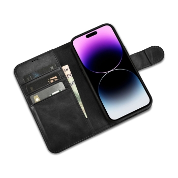 2w1 etui skórzany pokrowiec z klapką iPhone 14 Pro Max Anti-RFID Oil Wax Wallet Case czarny