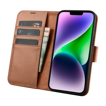 2w1 etui skórzany pokrowiec z klapką iPhone 14 Anti-RFID Wallet Case brązowy