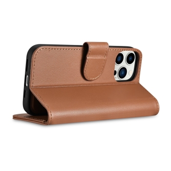 2w1 etui skórzany pokrowiec z klapką iPhone 14 Pro Max Anti-RFID Wallet Case brązowy