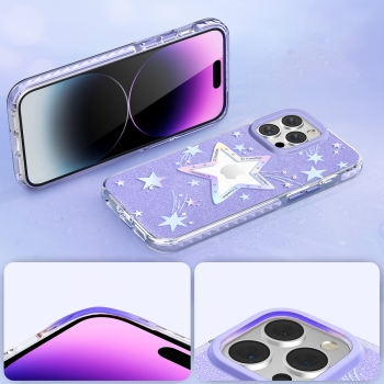 Etui pokrowiec w gwiazdki iPhone 14 Plus Heart Star Series PURPLE STAR