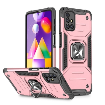 Pancerne hybrydowe etui pokrowiec Samsung Galaxy M31s + magnetyczny uchwyt Ring Armor różowy