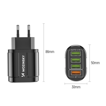 Mała ładowarka sieciowa 48W 4x USB-A QC czarna