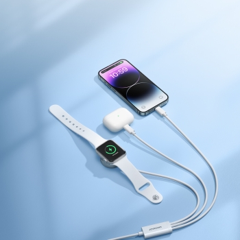 3w1 Kabel przewód USB-A z ładowarka indukcyjną + 2x iPhone Lightning 1.2m biały