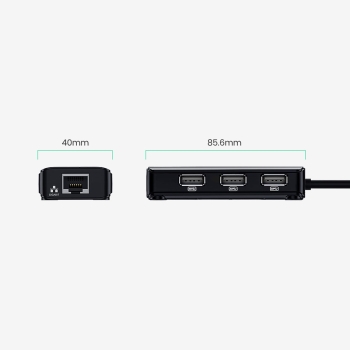 HUB Adapter sieciowy USB-A - RJ45 10/100 Mbps / 3x USB 3.0 czarny