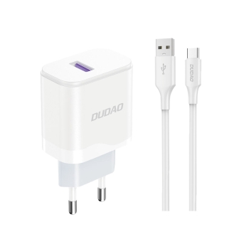 Ładowarka sieciowa USB-A 18W z kablem USB-A - USB-C biała